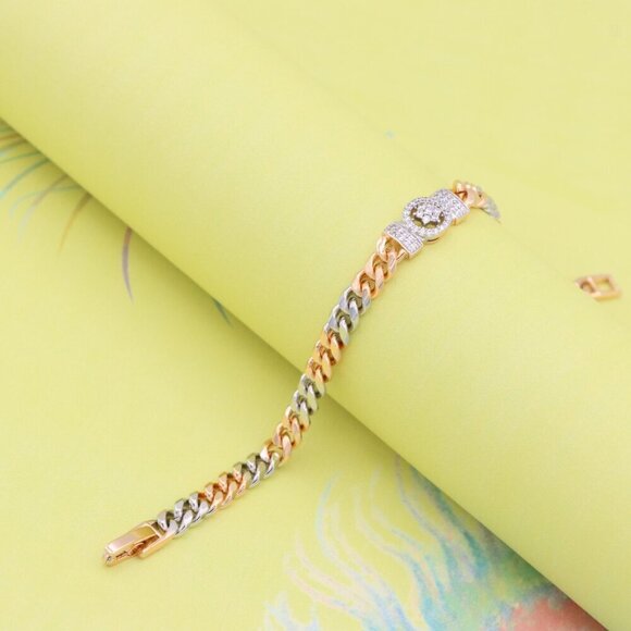 "Elegant Dual-Tone Rose Gold & Silver Bracelet with CZ Centerpiece, XPBL0838 - Picture 4 of 11